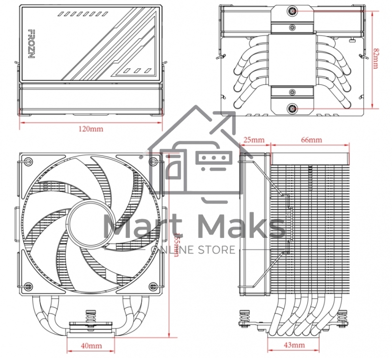 Кулер для процессора ID-COOLING FROZN A610 черный 120мм алюминий+медь 2000rpm 30db 4-pin 250W 155мм