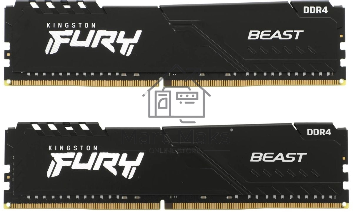 Оперативная память Kingston Fury Beast, DDR4, 64GB (2x32GB), 3200MHz, CL16, DIMM, черный