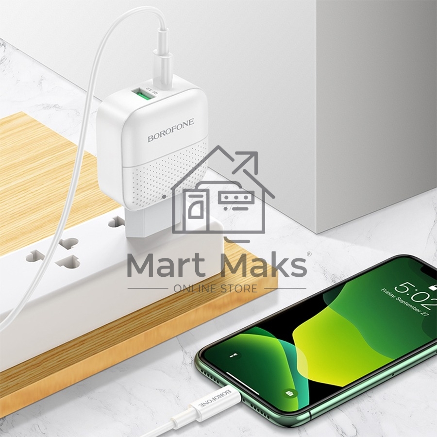 Зарядное устройство BOROFONE BA46A Premium, один порт USB, один порт Type-C, PD, 18W, 5V, 3.0A, белый
