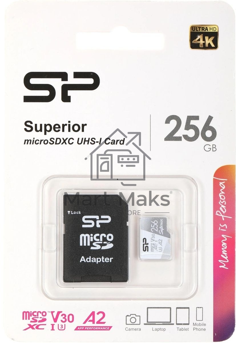 Флеш карта microSD 256GB Silicon Power Superior Pro A2 microSDXC Class 10 UHS-I U3 Colorful 100/80 Mb/s (SD адаптер)