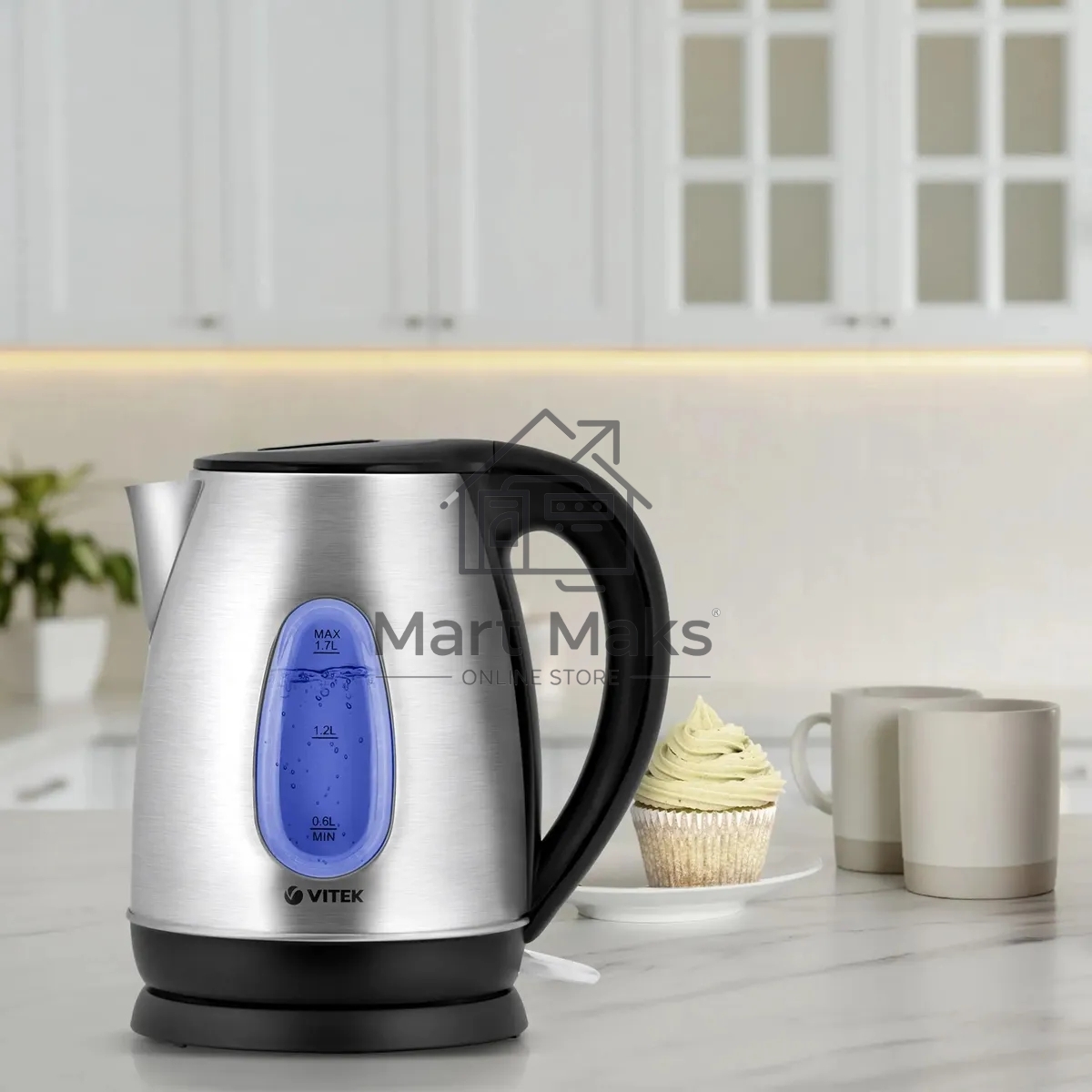 Чайник электрический Vitek VT-7039, 2200Вт, серебристый и черный