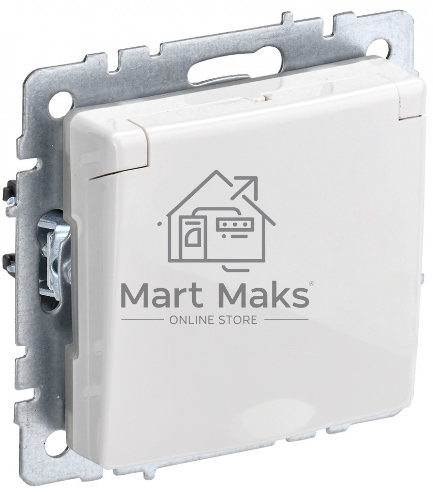 Розетка 1-местная IEK BRITE РСбш10-3-БрБ (BR-R16-16-K01) с заземлением, с защитными шторками и крышкой, 16А, IP20, белый