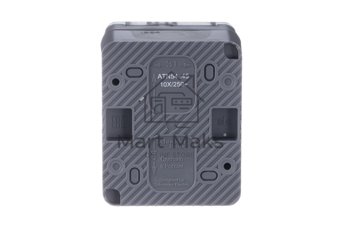 Розетка 1-м ОП AtlasDesign Profi54 16А IP54 250В с заземл. защ. шторки антрацит SchE ATN544045