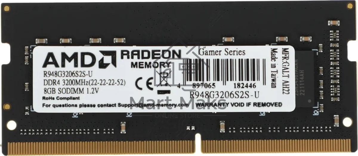 Оперативная память AMD Radeon R9, DDR4, 8GB (1x8GB), 3200MHz, CL22, SO-DIMM, OEM