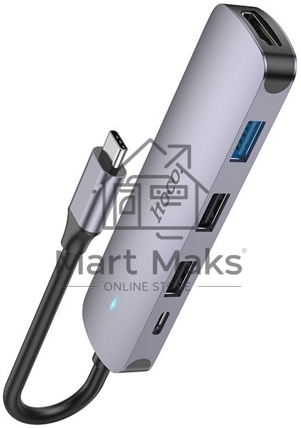 Разветвитель USB-C Hoco HB27 4порт. серый