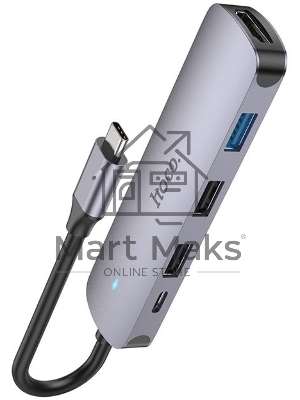 Разветвитель USB-C Hoco HB27 4порт. серый