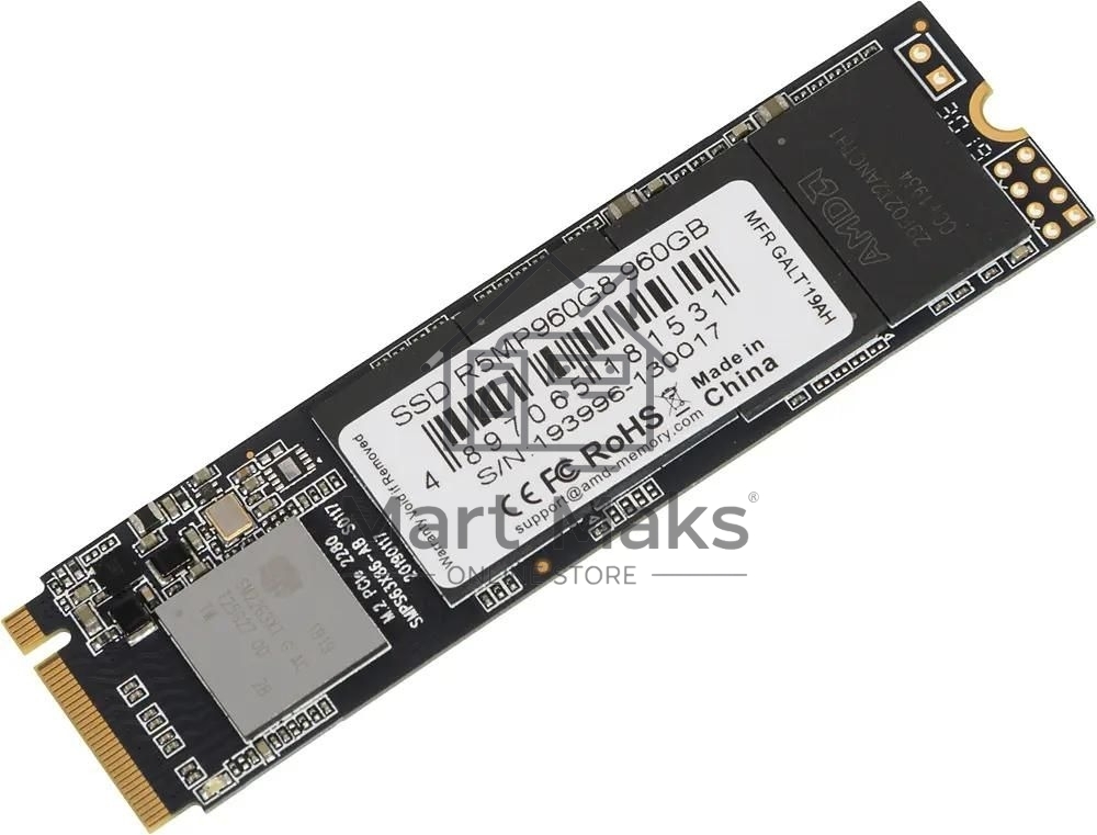 Накопитель SSD AMD Radeon R5MP960G8, 960Gb, M.2 2280, PCIe 3.0 x4, NVMe, R/W 2100/1900