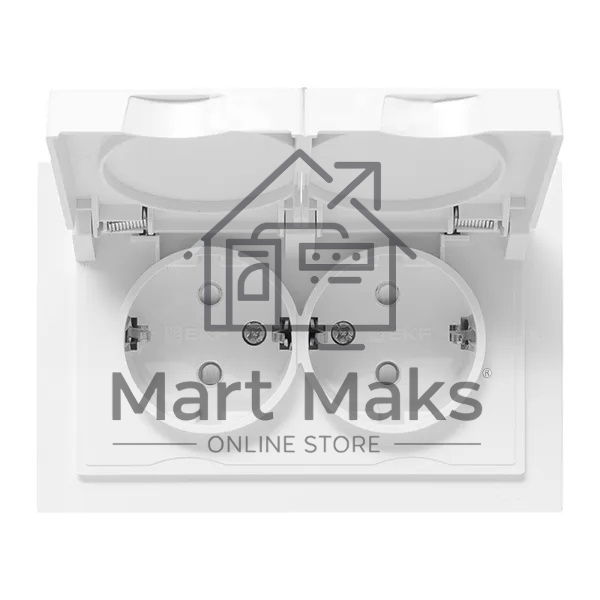 Розетка 2-м EKF UP1-SOW-211-44 СП Эпика 16А IP44 с заземл. защ. шторки с рамкой с крышками механизм бел.