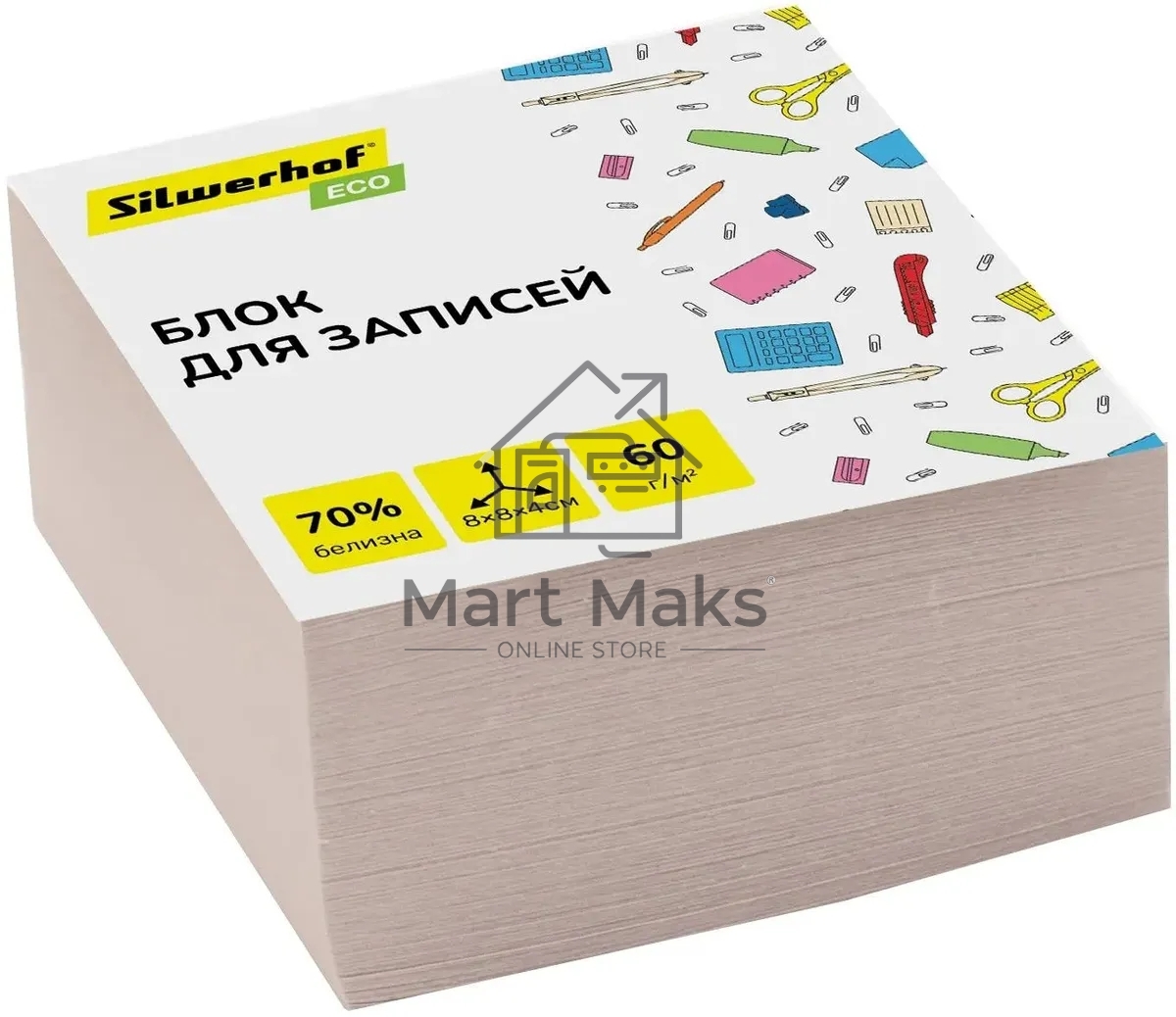Блок для записей бумажный Silwerhof ECO Эконом 80x80x40мм, 60 г/м2, белый