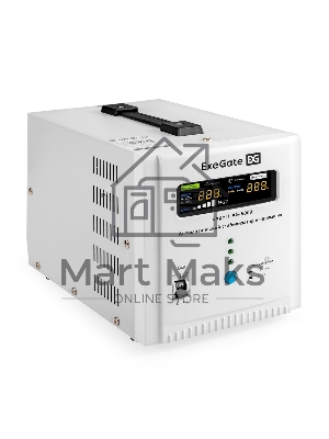 Стабилизатор напряжения ExeGate Expert AS-5000 (5000ВА, вход 140...260В, двойная цифр. индикация вход/вых. напряжения, выход 220В±8%, КПД 98%, 5 уровней защиты, метал. корпус, клем.колодка, RTL)