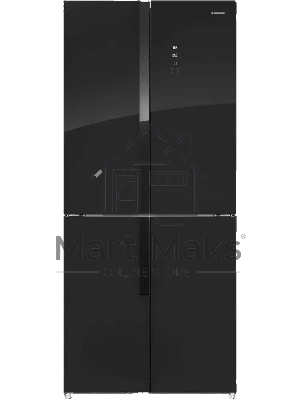 Холодильник Maunfeld MFF181NFB черный глянцевый, трехкамерный, 333/164л, морозилка сбоку, No Frost, Side by Side
