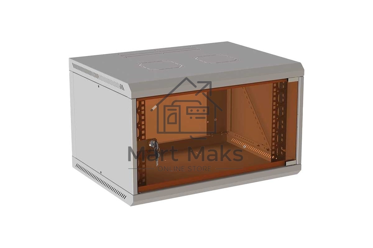 Шкаф коммутационный Suprlan (05-1063) настенный 6U 600x450 мм пер. дв. стекл направл. под закл. гайки 70 кг RAL 7035 385 мм 15.7 кг 360 мм