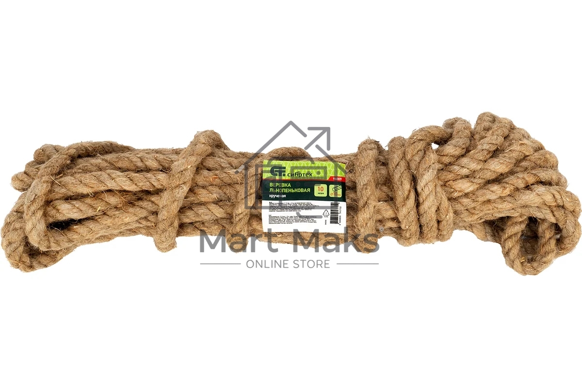 Веревка льнопеньковая Сибртех 94009 10 мм, L 10 м, крученая, Россия