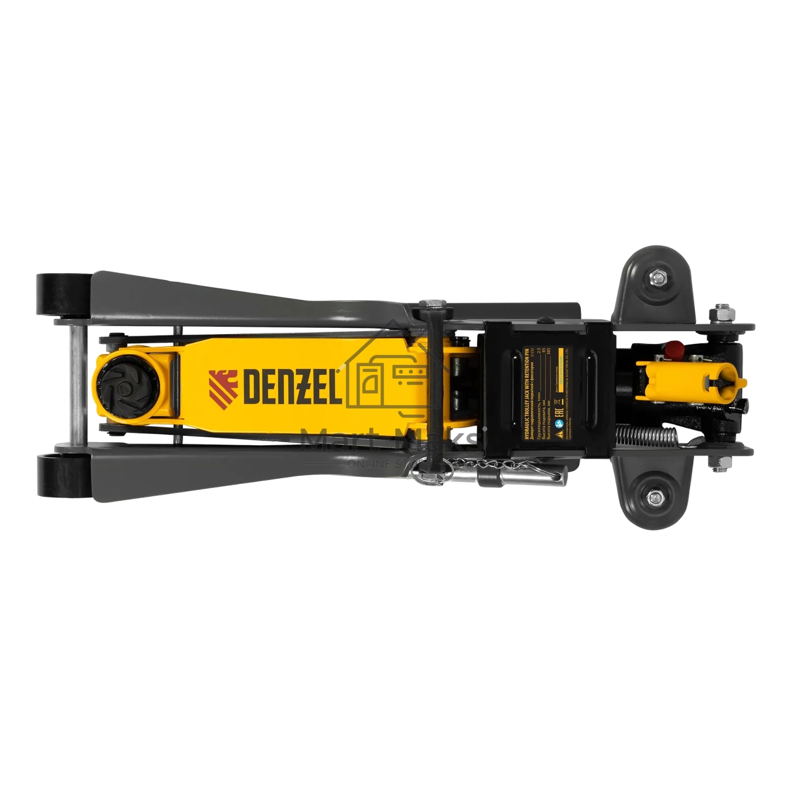 Домкрат гидравлический подкатной с фиксатором Denzel 2,5 т, 85-385 мм