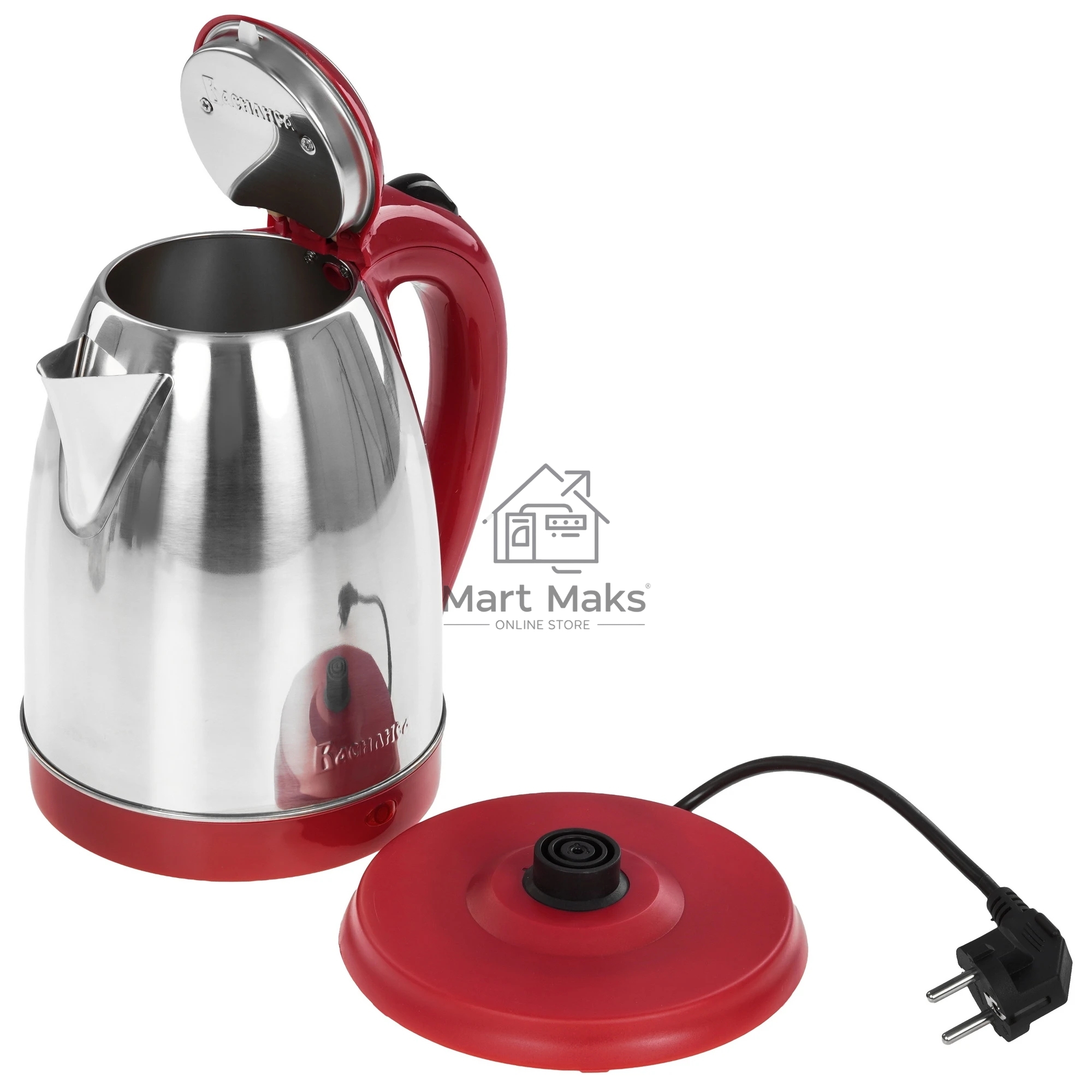 Чайник электрический ВАСИЛИСА ВА-1021 нерж. красный: 1500 Вт, 1.8 л (12)