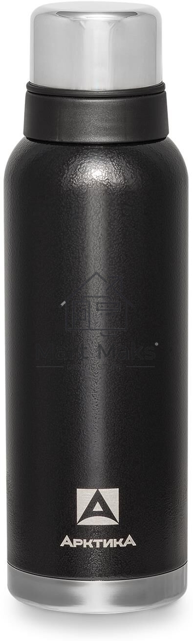 Термос Арктика 106-1200 черный, узкое горло 1,2 л, американский дизайн, антивандальное покрытие, две чашки, холод/тепло 32 ч