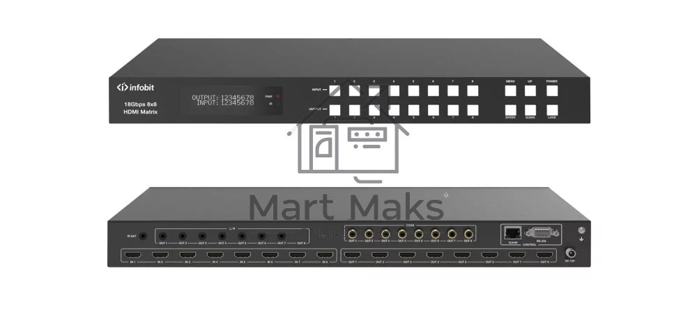 Матричный коммутатор Infobit iMatrix H88A HDMI 4K60, 8х8, 3840x2160/60 Гц; 8 LR аудиовыходов, 8 коаксиальных аудиовыходов