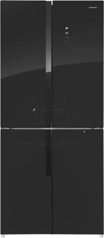 Холодильник Maunfeld MFF181NFB черный глянцевый, трехкамерный, 333/164л, морозилка сбоку, No Frost, Side by Side
