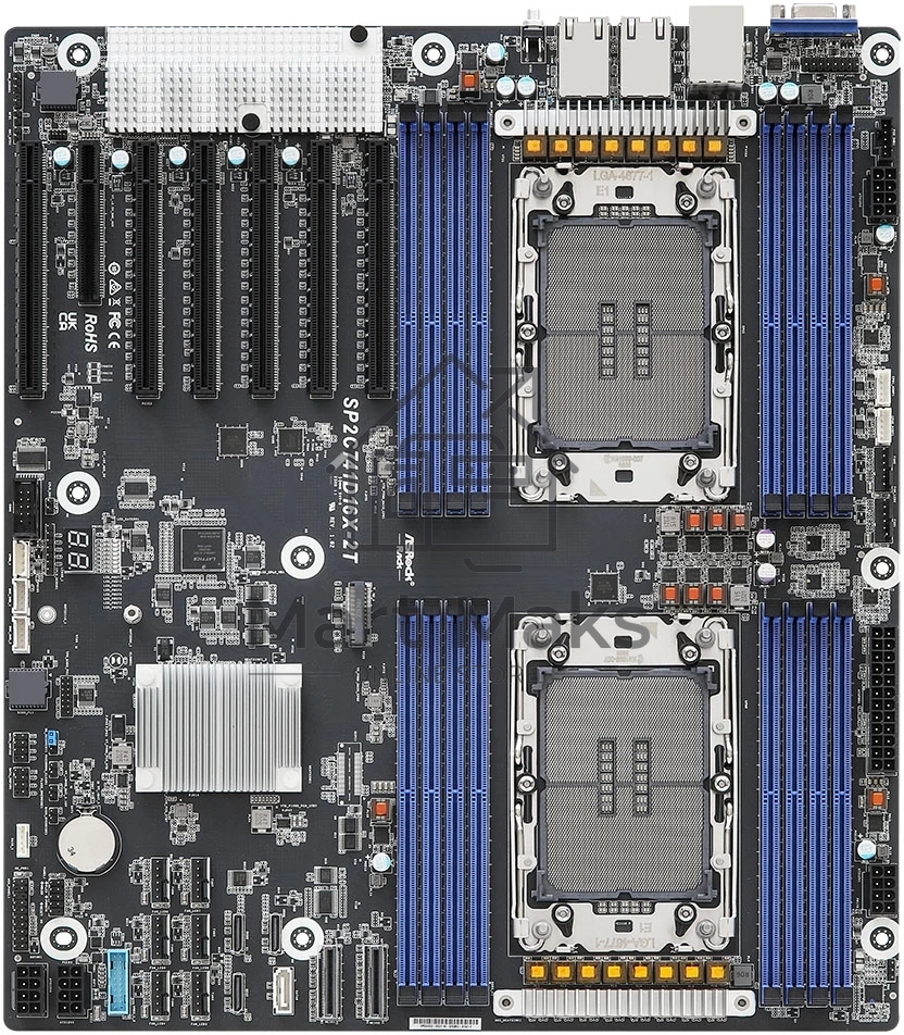 Серверная материнская плата ASRock SP2C741D16X-2T, 2xLGA4677, Intel C741, 16xDDR5, 13xSATA, 1xM.2, 6xPCIe 5.0 x16, 1xPCIe 5.0 x8, 1xVGA, 2x10Gb LAN, IPMI, 2xUSB-A 2.0, EEB