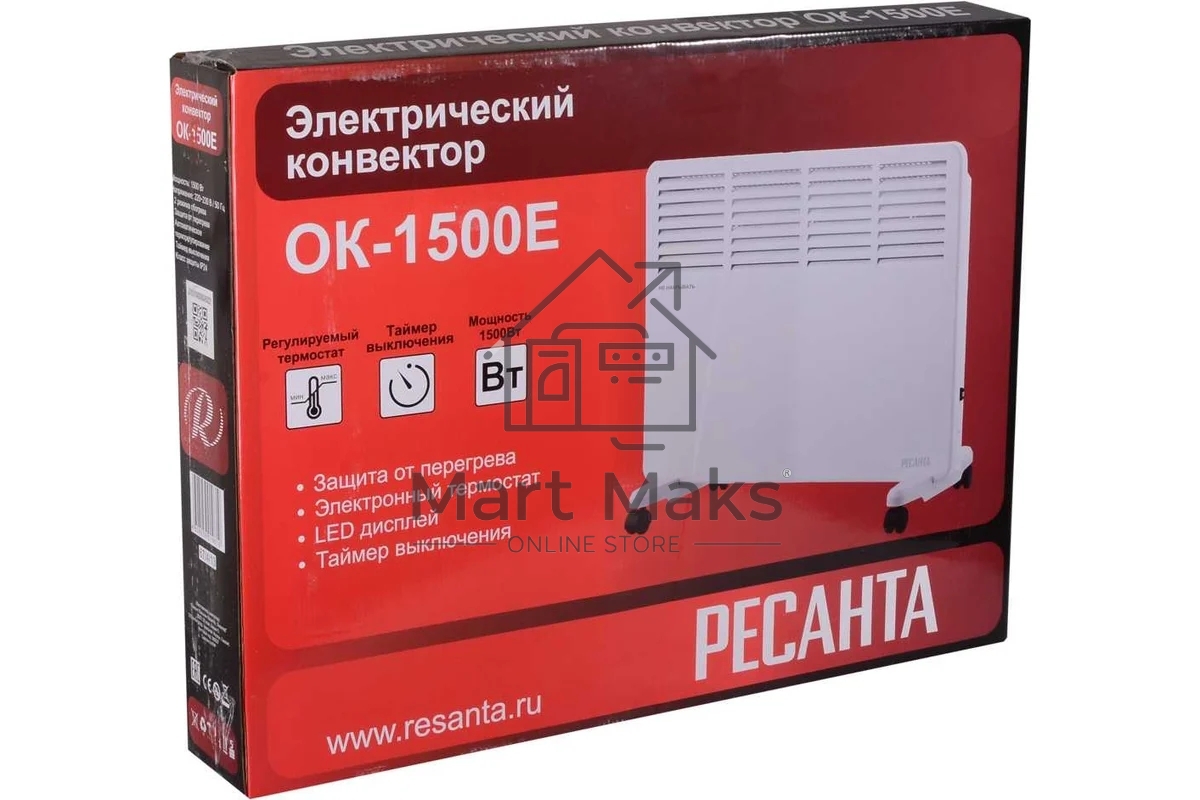 Конвектор Ресанта ОК-1500Е белый, 1500 Вт, 15 м2, термостат, дисплей