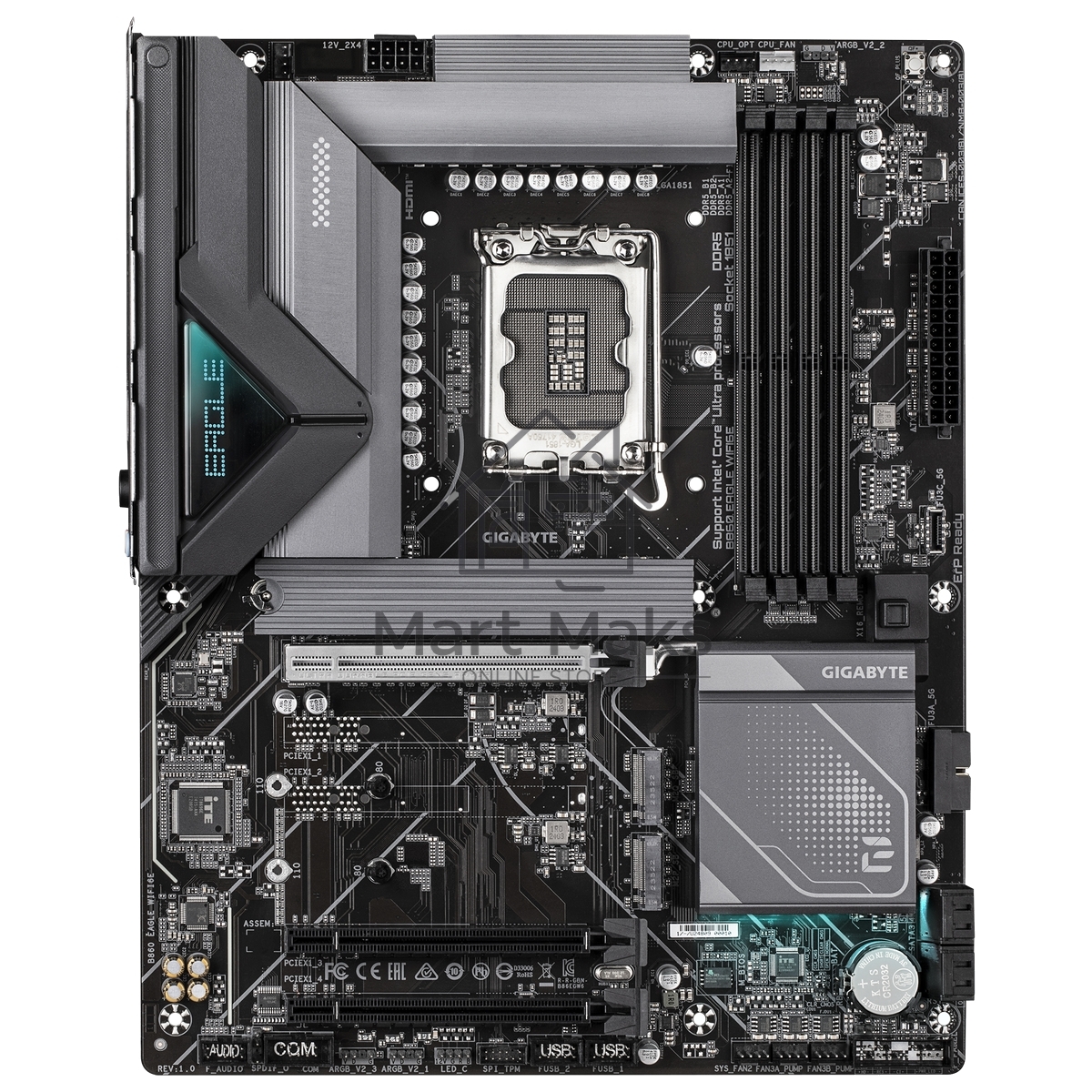 Материнская плата Gigabyte B860 EAGLE WIFI6E, LGA 1851, Intel B860, 4xDDR5, 4xSATA, 3xM.2, 1xPCIe 5.0 x16, 2xPCIe 4.0 x16, 1xHDMI, 1xDP, 1x 2.5Gb LAN, 4xUSB-A 2.0, 1xUSB-A 3.2 Gen 1, 1xUSB-A 3.2 Gen 2, 1xUSB-C 3.2 Gen 2x2, 7.1, 3x3.5 мм, ATX