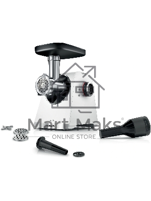 Мясорубка электрическая Bosch MFWS609W белый/черный, 2100 Вт, 3.5 кг/мин, реверс, насадки - 4