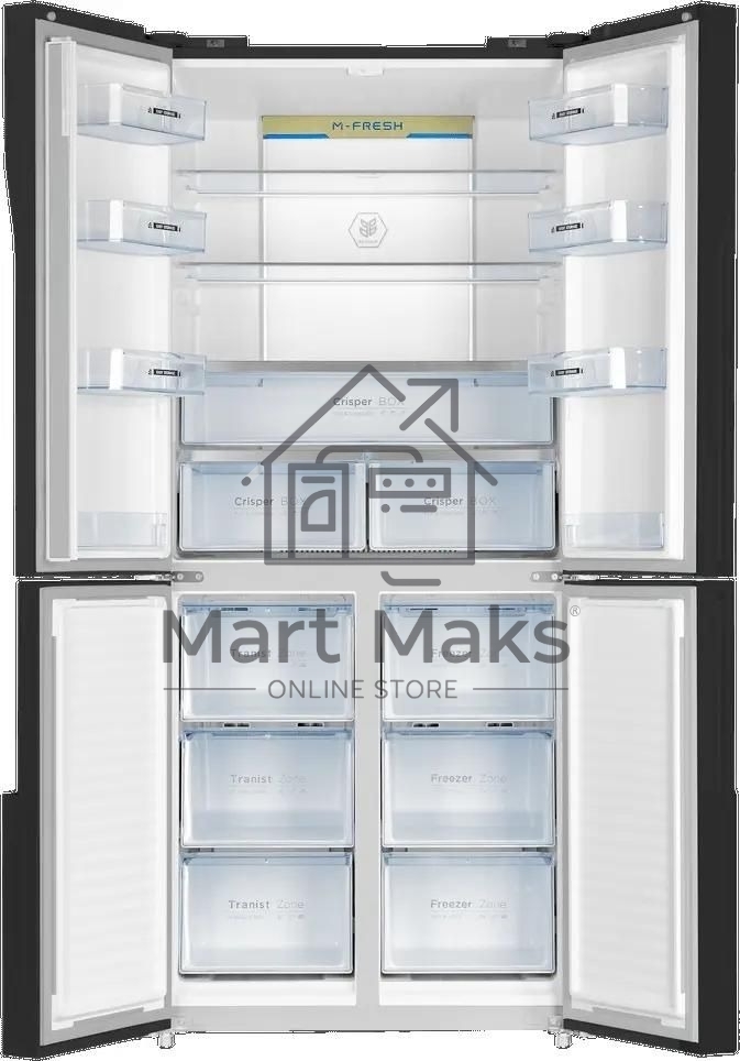 Холодильник Maunfeld MFF181NFB черный глянцевый, трехкамерный, 333/164л, морозилка сбоку, No Frost, Side by Side