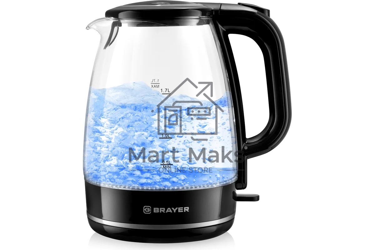 Чайник электрический BRAYER BR1030, 2200 Вт, 1,7 л, стекл.корп,автооткл.при.закип,подсвет