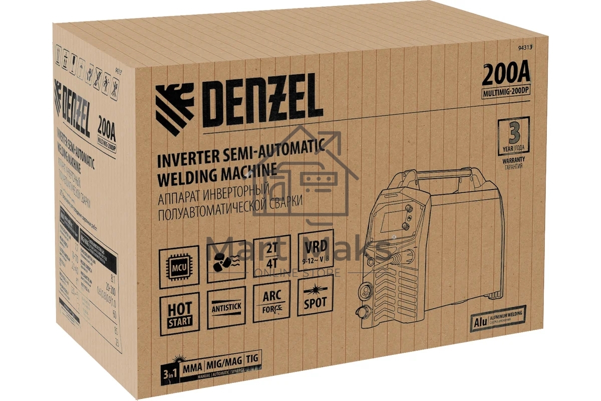 Аппарат инвертор. полуавтомат. сварки MultiMIG-200DP Synergy Double Pulse, 200 А, ПВ 80% Denzel