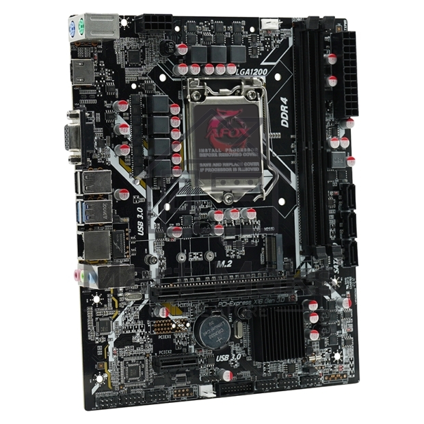 Материнская плата AFOX IH510D4-MA6-V2, LGA 1200, Intel H510, 2xDDR4, 3xSATA, 1xM.2, 1xPCI-E 4.0 x16, 1xPCI-E x1, 1xVGA, 1xHDMI, 1x 1Gb LAN, 2xUSB 2.0, 2xUSB 3.0, 2xPS/2, 6.1, mATX