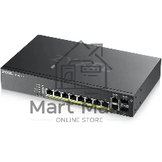 Коммутатор ZYXEL GS2220-10HP, 8×1 Гбит/с + 2×Combo (SFP/RJ-45), 8×PoE+ (180 Вт), L2+, управляемый
