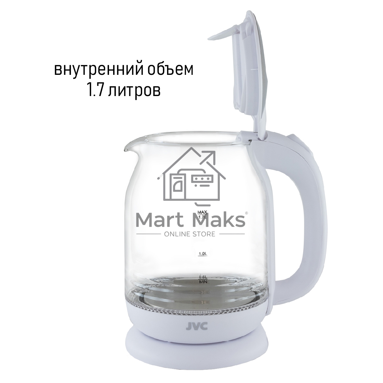 Чайник электрический JVC JK-KE1510 белый, объем 1,7л, максимальная мощность 2200 Вт