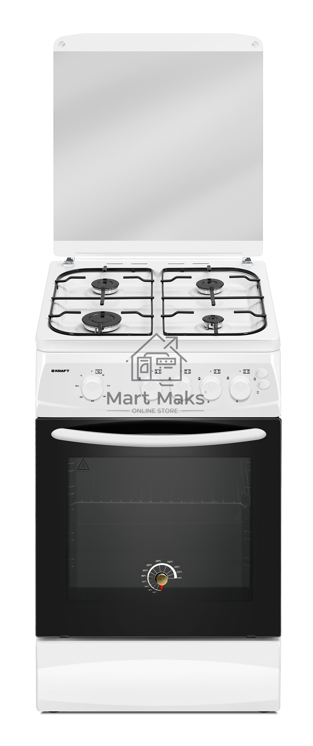Плита газовая Kraft KF-FSK5404AGWG белый, конфорок 4 газовых, духовка 58 л, 50 см x 87 см x 63 см