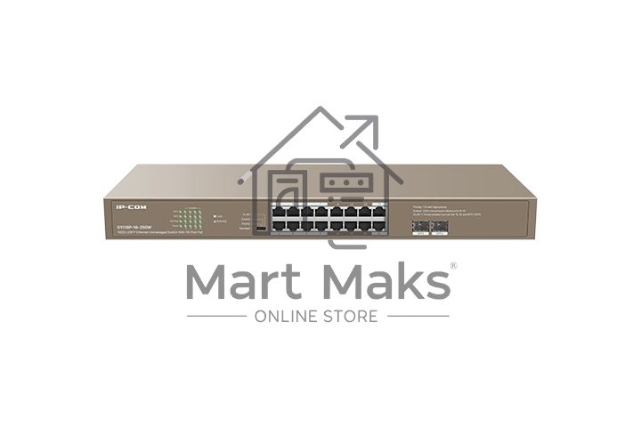 Неуправляемый Коммутатор IP-COM G1118P-16-250W 16 GE+SFP Ethernet с 16-Портовым PoE