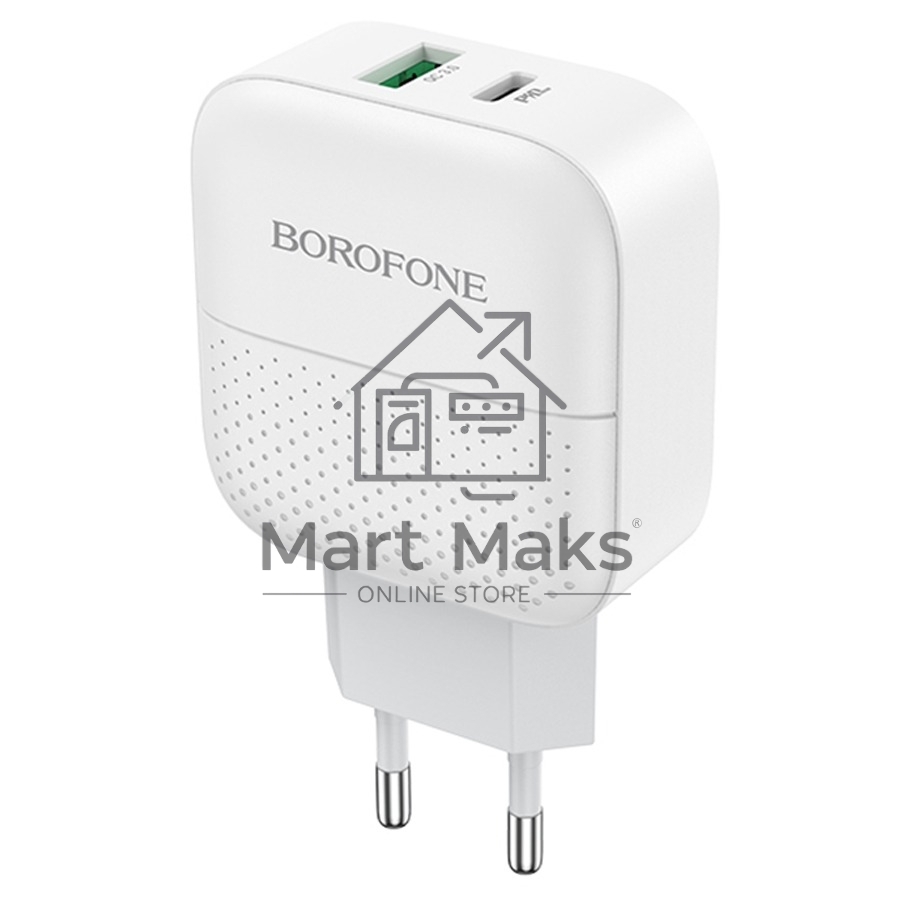 Зарядное устройство BOROFONE BA46A Premium, один порт USB, один порт Type-C, PD, 18W, 5V, 3.0A, белый