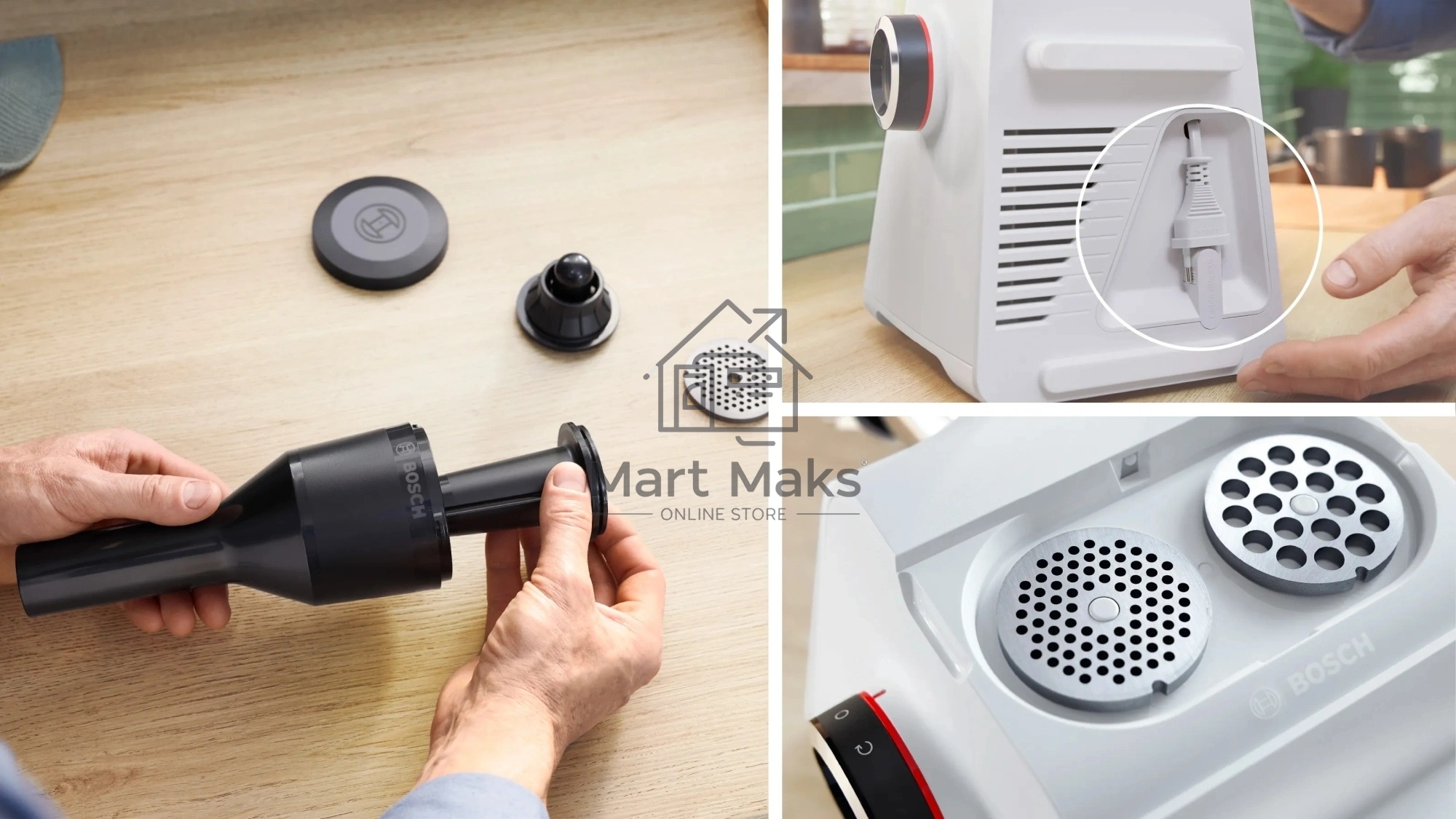 Мясорубка электрическая Bosch MFWS609W белый/черный, 2100 Вт, 3.5 кг/мин, реверс, насадки - 4