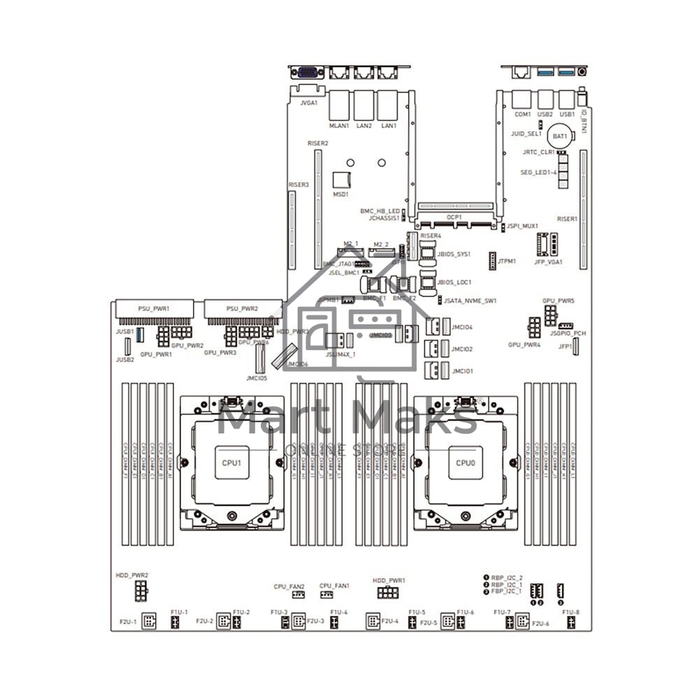 Материнская плата MSI MS-S3121, 2xSP5, SoC, 24xDDR5, 4xSATA, 2xM.2 PCIe 3.0 x2, 3xPCIe 5.0 x16, 1xVGA, 3x 1Gb LAN, 2xUSB 3.2 Gen 1, E-ATX