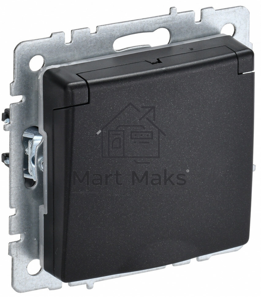 Розетка 1-местная IEK BRITE РСбш10-3-БрЧ (BR-R16-16-K02) с заземлением, с защитными шторками и крышкой, 16А, IP20, черный