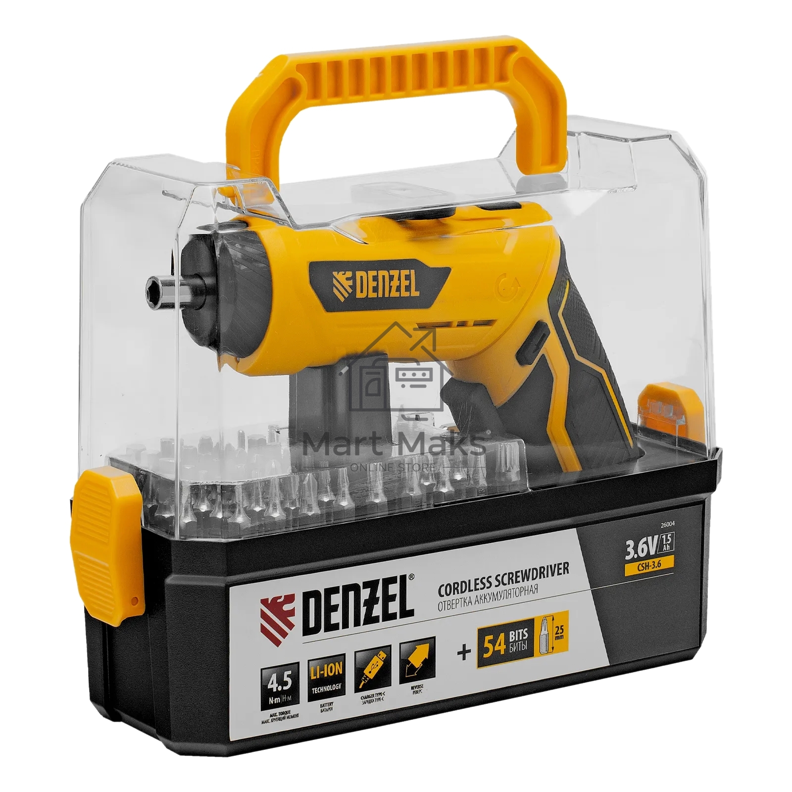 Отвертка аккумуляторная Denzel CSH-3.6, 54 биты, Li-Ion, 3,6 В
