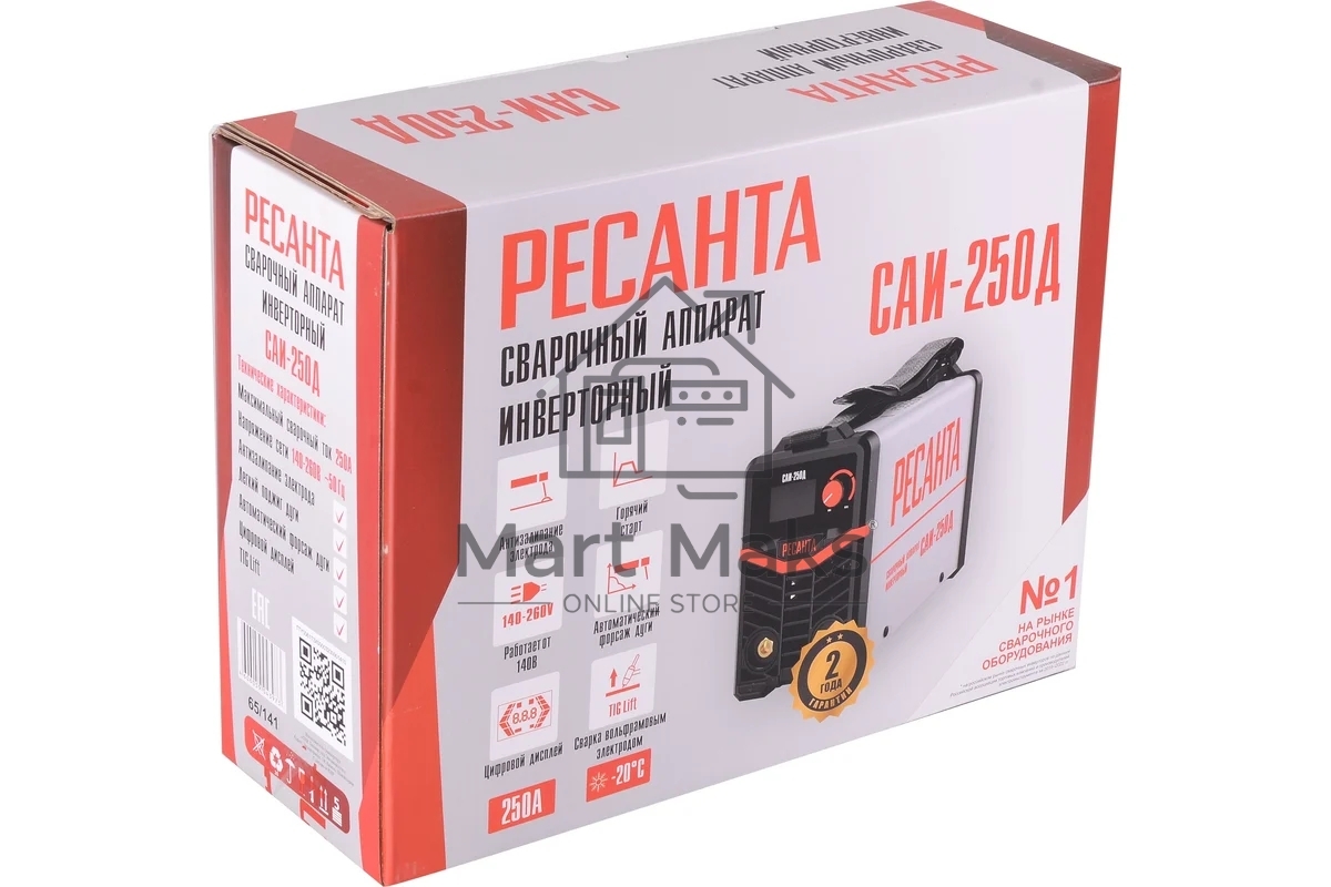 Сварочный аппарат Ресанта САИ-250Д инвертор ММА/TIG 9.5кВт