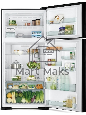 Холодильник Hitachi R-VG660PUC7-1 GGR серый стекло двухкамерный 405/145л морозилка сверху No Frost