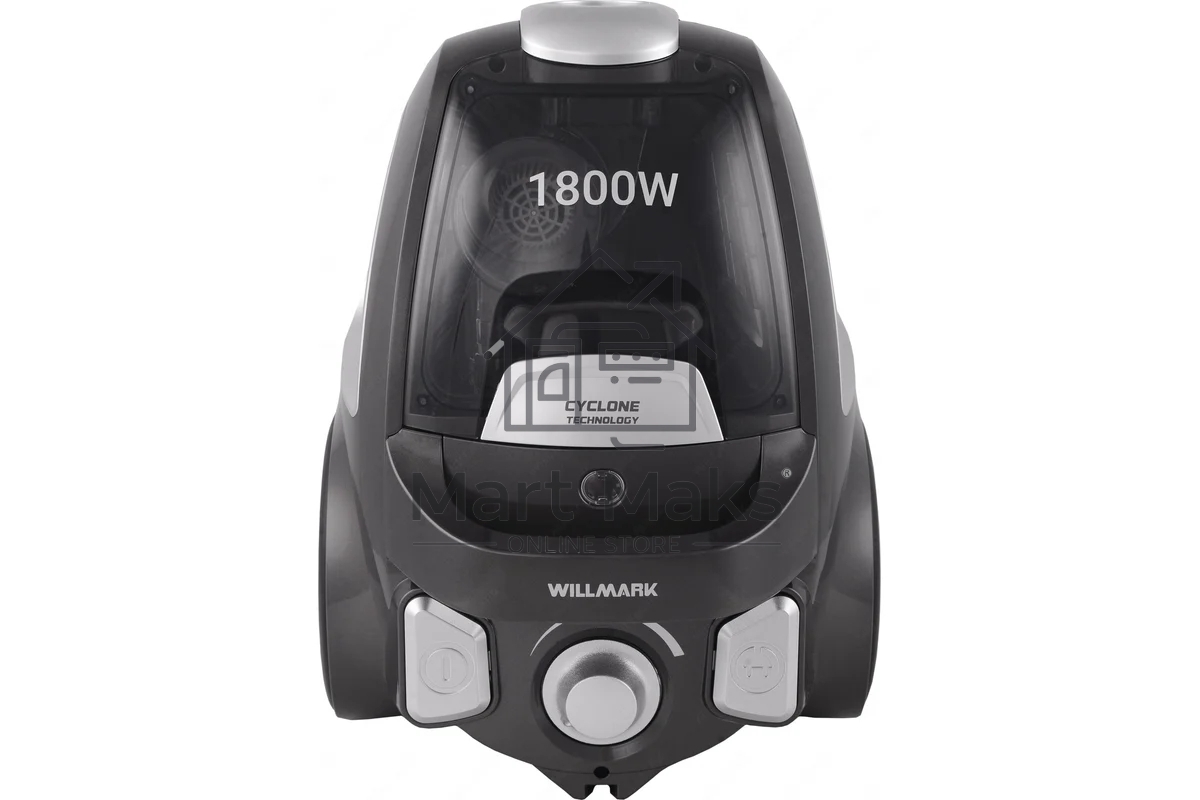 Пылесос Willmark VC-1865CY черно-серый, 380/1800 Вт, уборка сухая, пылесборник контейнер 2 л