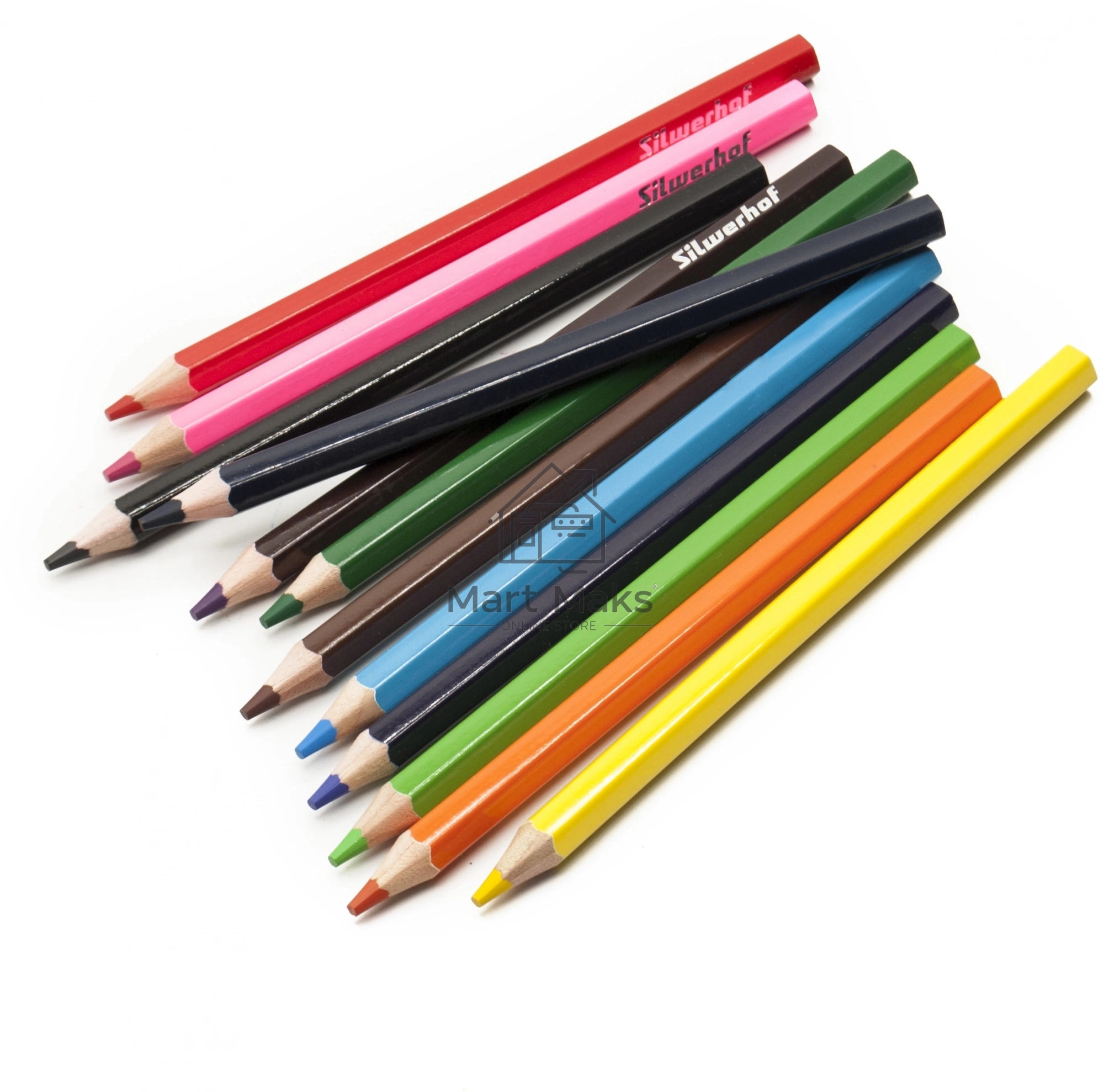 Карандаши цветные Silwerhof Create Jumbo 6мм, шестигранный профиль, дерево, ассорти, 12 цветов, коробка с европодвесом
