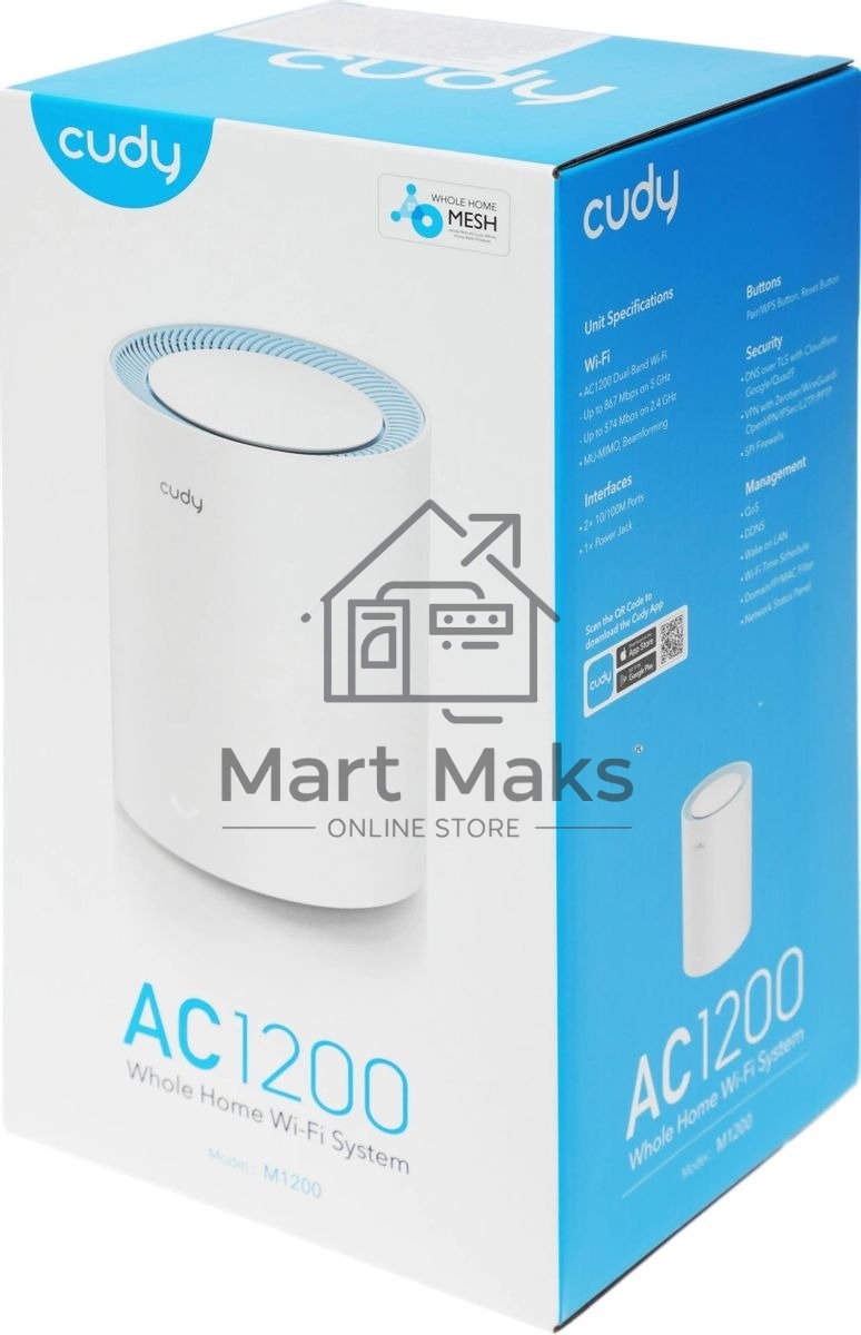 Бесшовный Mesh роутер Cudy M1200(1-Pack) AC1200 10/100BASE-TX белый