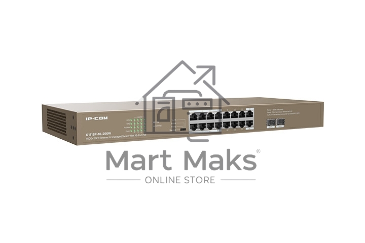 Неуправляемый Коммутатор IP-COM G1118P-16-250W 16 GE+SFP Ethernet с 16-Портовым PoE