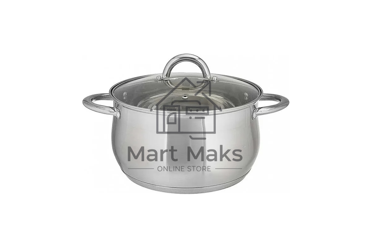 Кастрюля WEBBER BE-355/2 6,5 л, 24 см, из нержавеющей стали со стеклянной крышкой