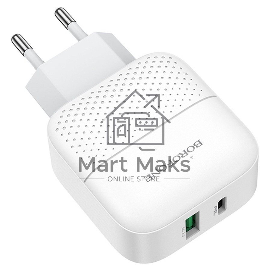 Зарядное устройство BOROFONE BA46A Premium, один порт USB, один порт Type-C, PD, 18W, 5V, 3.0A, белый