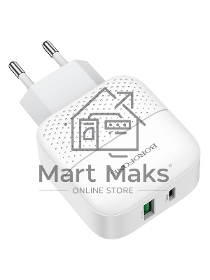 Зарядное устройство BOROFONE BA46A Premium, один порт USB, один порт Type-C, PD, 18W, 5V, 3.0A, белый