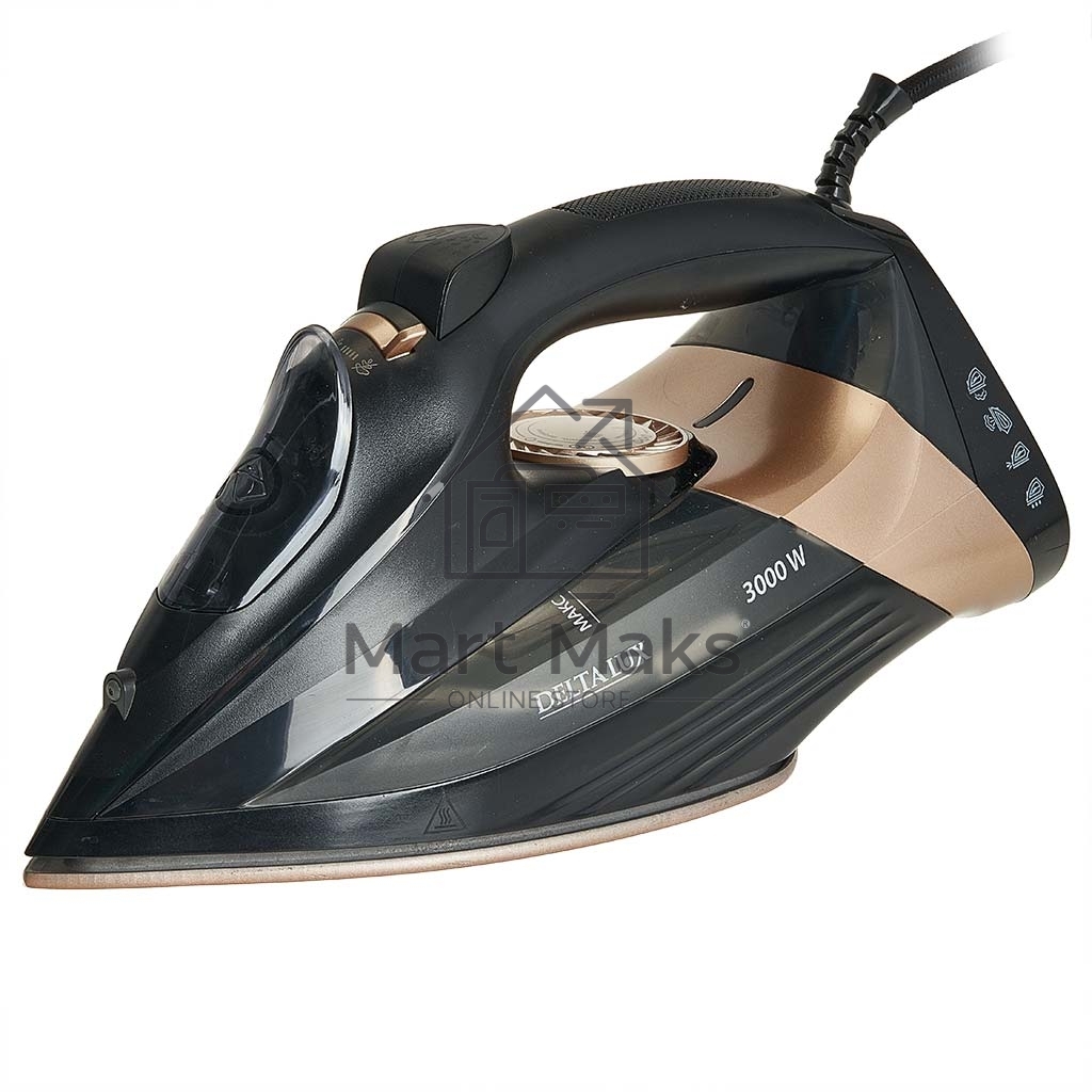 Утюг DELTA LUX DE-3008 черный с золотым, 3000 Вт, 25 г/мин, 190 г/мин, 320 мл