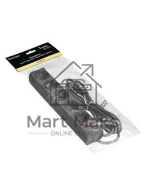 Удлинитель ExeGate EC-5-3B (EX279357RUS), черный, 3 м, 	евровилка с заземлением, 5 евророзеток с заземлением, 2200 Вт